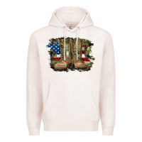 Pale Pink american flag with army boots Premium Hoodie - RanaPortraitStore