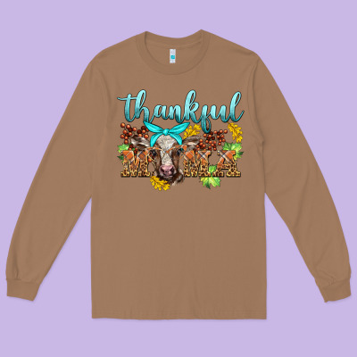 Thankful Mama Cow Long Sleeve Tee Designed By Barkaloodesign