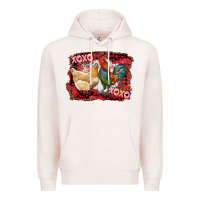 Pale Pink xoxo rooster and chicken Premium Hoodie - RanaPortraitStore