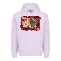 Lilac xoxo rooster and chicken Premium Hoodie - RanaPortraitStore