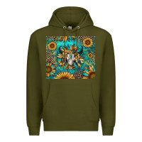 Army Green bull skull sunflowers Premium Hoodie - RanaPortraitStore