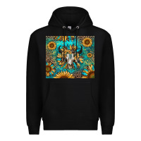 Black bull skull sunflowers Premium Hoodie - RanaPortraitStore