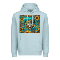 Blue Mist bull skull sunflowers Premium Hoodie - RanaPortraitStore