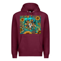 Burgundy bull skull sunflowers Premium Hoodie - RanaPortraitStore
