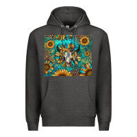 Charcoal Heather bull skull sunflowers Premium Hoodie - RanaPortraitStore