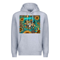 Heather Grey bull skull sunflowers Premium Hoodie - RanaPortraitStore