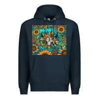 Navy bull skull sunflowers Premium Hoodie - RanaPortraitStore