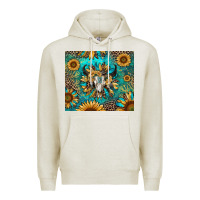 Oatmeal Heather bull skull sunflowers Premium Hoodie - RanaPortraitStore