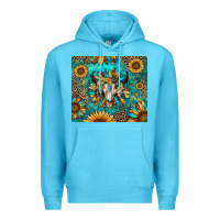 Ocean Blue bull skull sunflowers Premium Hoodie - RanaPortraitStore