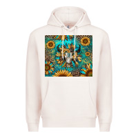 Pale Pink bull skull sunflowers Premium Hoodie - RanaPortraitStore
