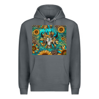 Rock bull skull sunflowers Premium Hoodie - RanaPortraitStore