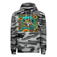 Slate Camo bull skull sunflowers Premium Hoodie - RanaPortraitStore