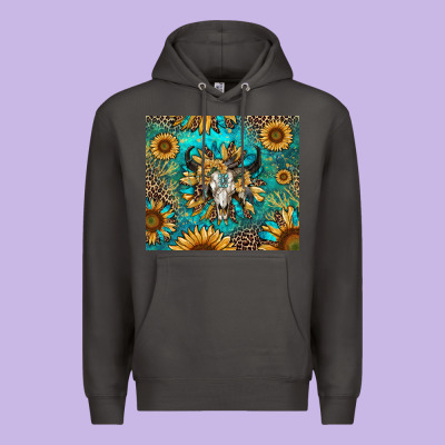 Premium Hoodie bull skull sunflowers