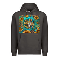 Smoke bull skull sunflowers Premium Hoodie - RanaPortraitStore