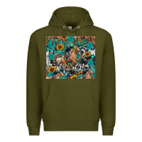 Army Green cowgirl sunflower turquoise Premium Hoodie - RanaPortraitStore