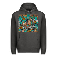 Charcoal Heather cowgirl sunflower turquoise Premium Hoodie - RanaPortraitStore