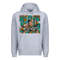 Heather Grey cowgirl sunflower turquoise Premium Hoodie - RanaPortraitStore
