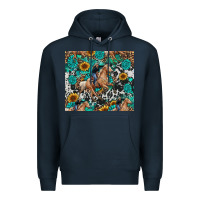 Navy cowgirl sunflower turquoise Premium Hoodie - RanaPortraitStore