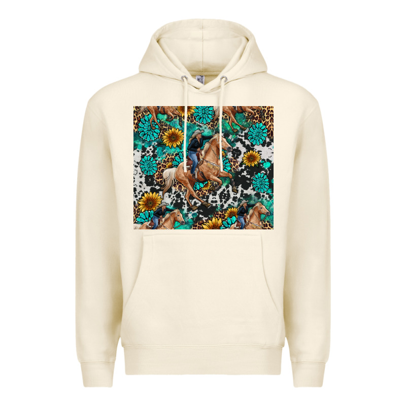 Cowgirl Sunflower Turquoise Premium Hoodie by RanaPortraitStore | Teevron