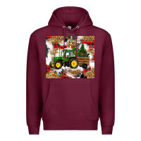 Burgundy christmas farm tractor Premium Hoodie - RanaPortraitStore