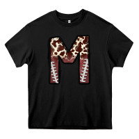 Black name footballcow print letter m Heavy Core Tee - CowhideDigitalArt