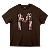 Chocolate Brown name footballcow print letter m Heavy Core Tee - CowhideDigitalArt