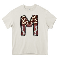 Cream name footballcow print letter m Heavy Core Tee - CowhideDigitalArt