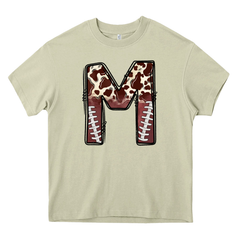Name Footballcow Print Letter M Heavy Core Tee by CowhideDigitalArt | Teevron