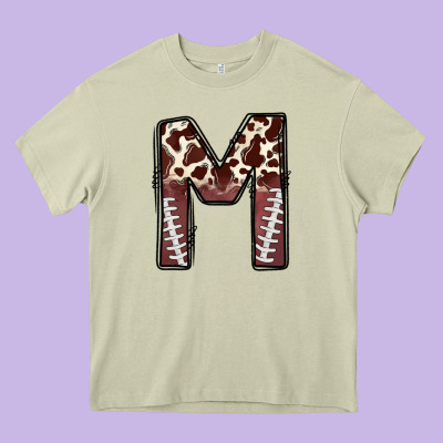 Name Footballcow Print Letter M Heavy Core Tee Designed By Cowhidedigitalart