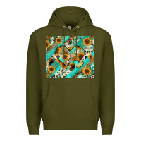 Army Green leopard sunflower hearts Premium Hoodie - RanaPortraitStore