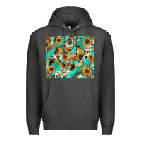 Charcoal Heather leopard sunflower hearts Premium Hoodie - RanaPortraitStore