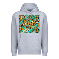 Heather Grey leopard sunflower hearts Premium Hoodie - RanaPortraitStore