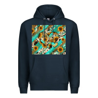 Navy leopard sunflower hearts Premium Hoodie - RanaPortraitStore