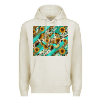 Oatmeal Heather leopard sunflower hearts Premium Hoodie - RanaPortraitStore