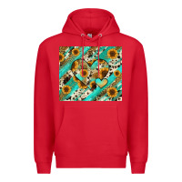Red leopard sunflower hearts Premium Hoodie - RanaPortraitStore
