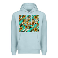 Blue Mist leopard sunflower hearts Premium Hoodie - RanaPortraitStore