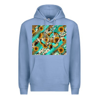 Colony Blue leopard sunflower hearts Premium Hoodie - RanaPortraitStore