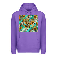 Purple leopard sunflower hearts Premium Hoodie - RanaPortraitStore