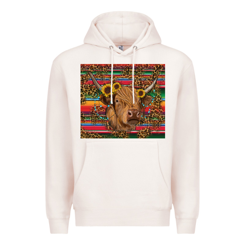 Serape Leopard Turquoise Sunflowers Cow Premium Hoodie by RanaPortraitStore | Teevron