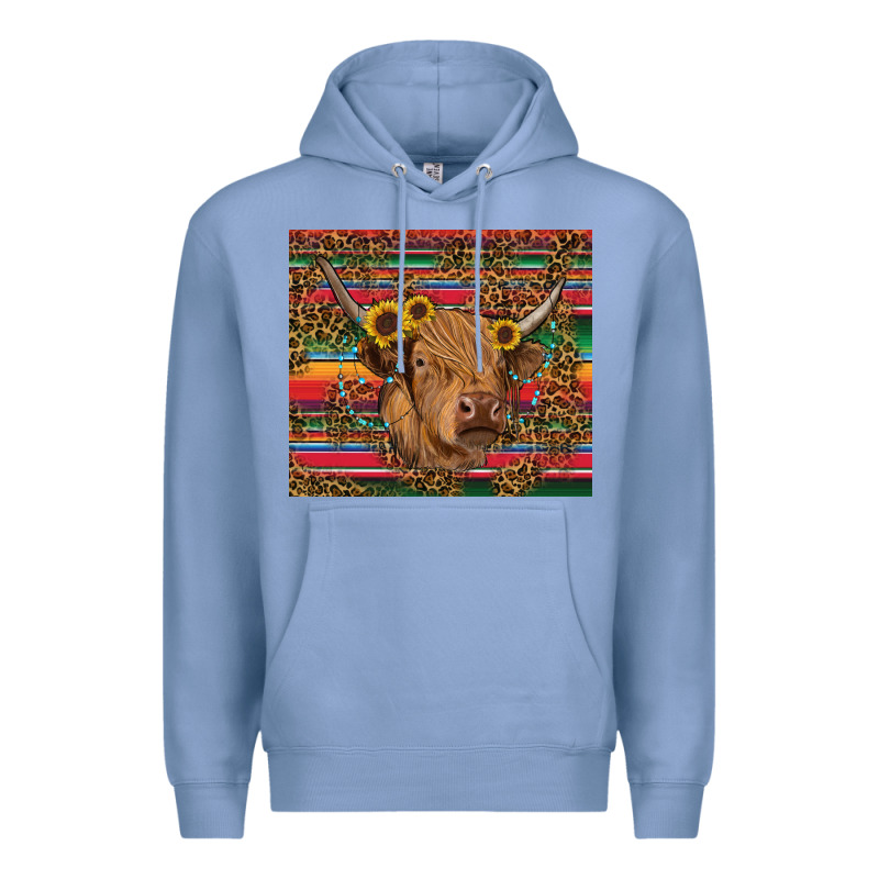 Serape Leopard Turquoise Sunflowers Cow Premium Hoodie by RanaPortraitStore | Teevron