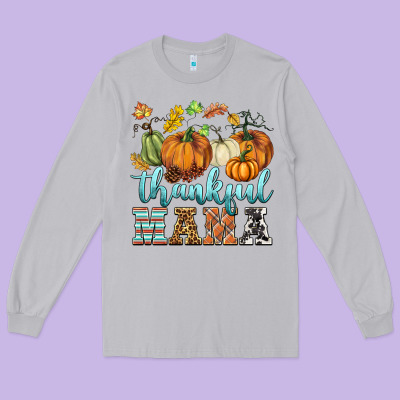 Thankful Mama Long Sleeve Tee Designed By Barkaloodesign