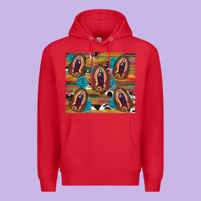 Premium Hoodie serape gemstone glitter cowhide lady of guadalupe