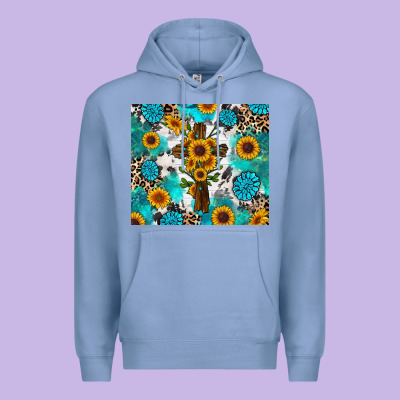 Premium Hoodie sunflower cross cowhide gemstones