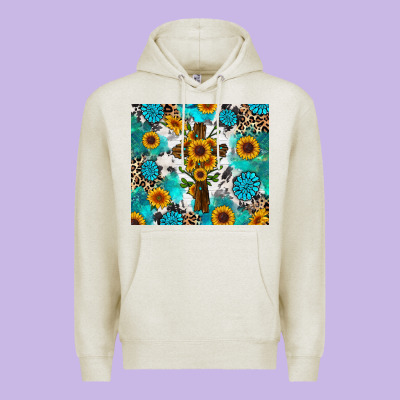 Premium Hoodie sunflower cross cowhide gemstones