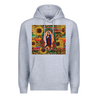 Heather Grey sunflower serape lady of guadalupe Premium Hoodie - RanaPortraitStore