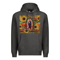 Charcoal Heather sunflower serape lady of guadalupe Premium Hoodie - RanaPortraitStore