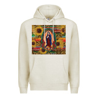 Oatmeal Heather sunflower serape lady of guadalupe Premium Hoodie - RanaPortraitStore