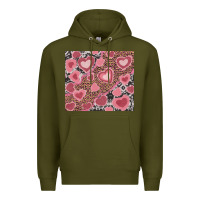 Army Green valentines day hearts with leopard and cowhide Premium Hoodie - RanaPortraitStore