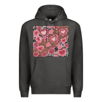 Charcoal Heather valentines day hearts with leopard and cowhide Premium Hoodie - RanaPortraitStore