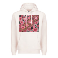 Pale Pink valentines day hearts with leopard and cowhide Premium Hoodie - RanaPortraitStore